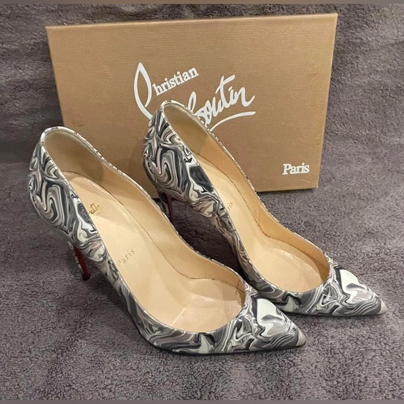Christian Louboutin Worn Twice Patent Marble Swirl Pigalle Follies 100 Size 39 - Picture 1 of 14